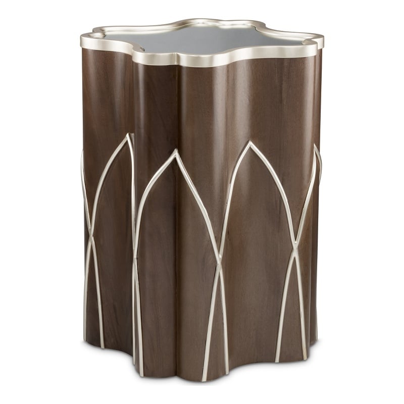 Michael Amini Villa Cherie Wood Chairside Table in Hazelnut Brown