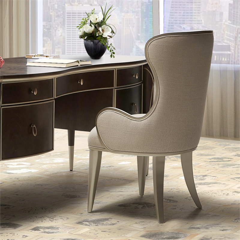Michael Amini Villa Cherie Fabric Desk Chair in Pearl Ivory/Chardonnay