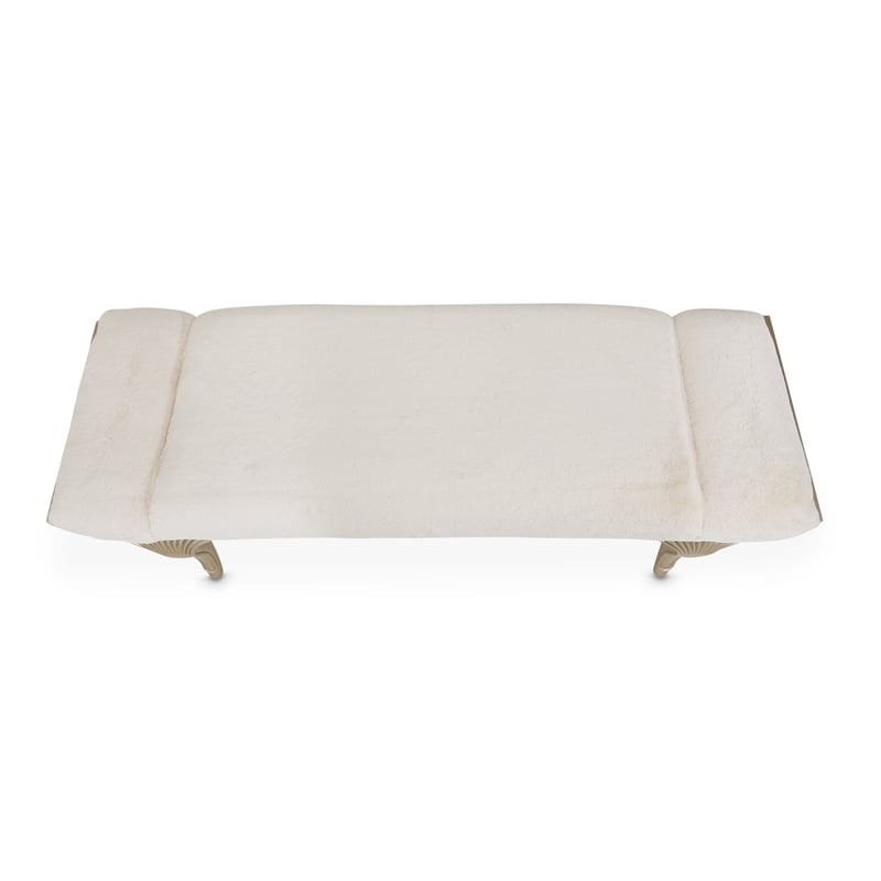 Michael Amini Villa Cherie Faux Fur Fabric Bed Bench in Pearl Ivory/Chardonnay