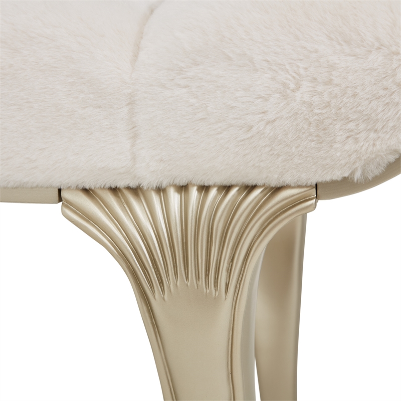 Michael Amini Villa Cherie Faux Fur Fabric Bed Bench in Pearl Ivory/Chardonnay