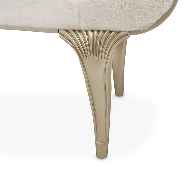 Michael Amini Villa Cherie Faux Fur Fabric Bed Bench in Pearl Ivory/Chardonnay