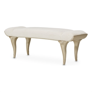 Michael Amini Villa Cherie Faux Fur Fabric Bed Bench in Pearl Ivory/Chardonnay
