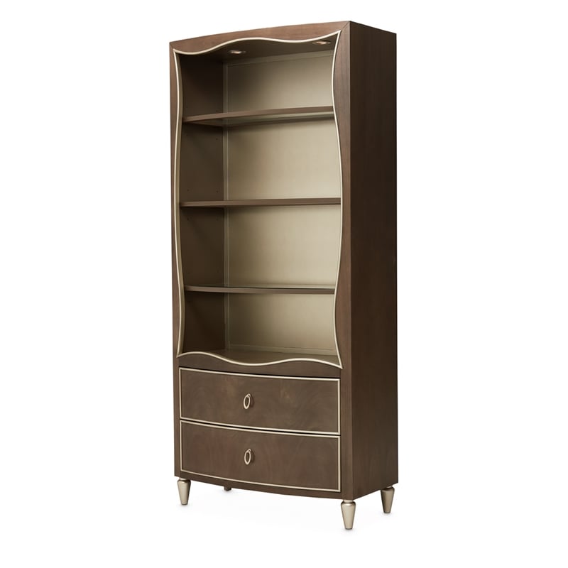 Michael Amini Villa Cherie Wood Bookcase with 2 Drawers in Hazelnut Brown