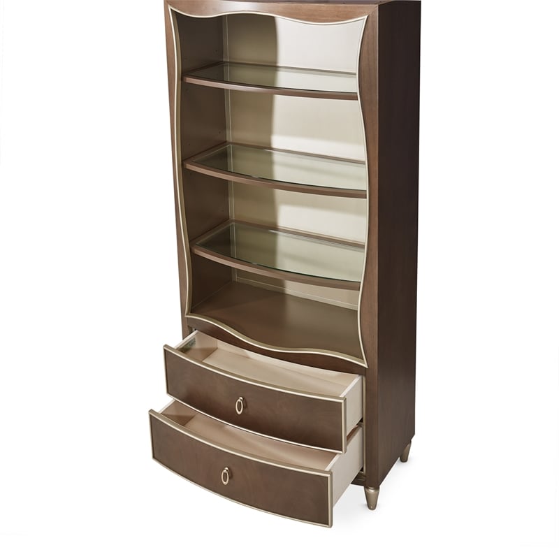 Michael Amini Villa Cherie Wood Bookcase with 2 Drawers in Hazelnut Brown