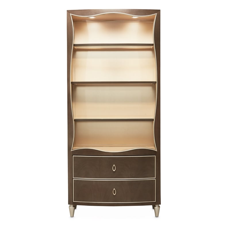 Michael Amini Villa Cherie Wood Bookcase with 2 Drawers in Hazelnut Brown