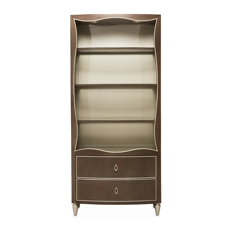 Michael Amini Villa Cherie Wood Bookcase with 2 Drawers in Hazelnut Brown