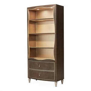 Michael Amini Villa Cherie Wood Bookcase with 2 Drawers in Hazelnut Brown