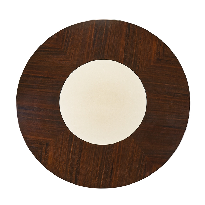 Michael Amini Paris Chic Round Wood & Marble Dining Table in Porcelain/Espresso