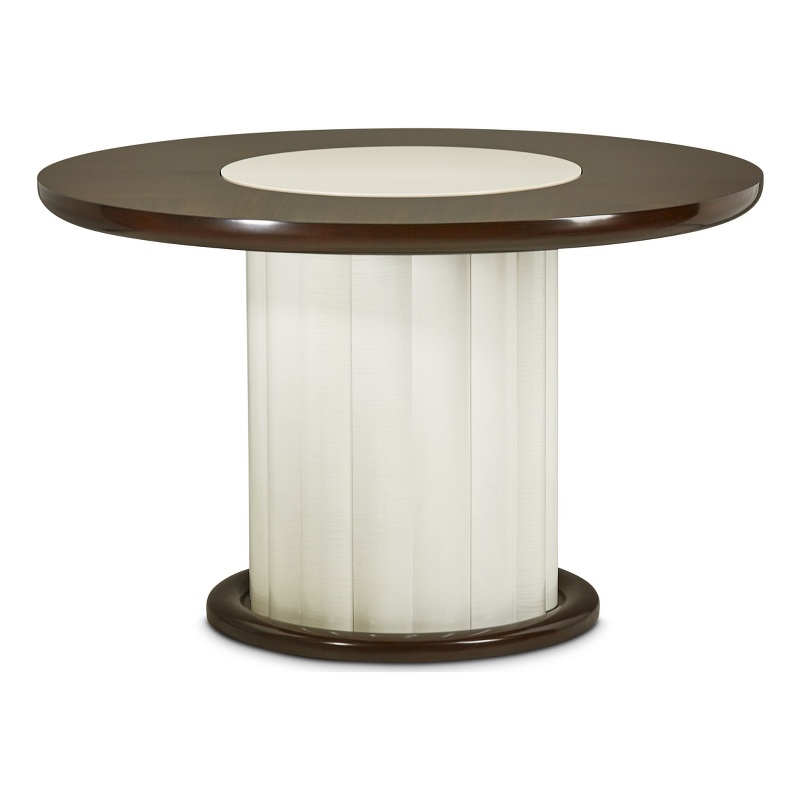 Michael Amini Paris Chic Round Wood & Marble Dining Table in Porcelain/Espresso