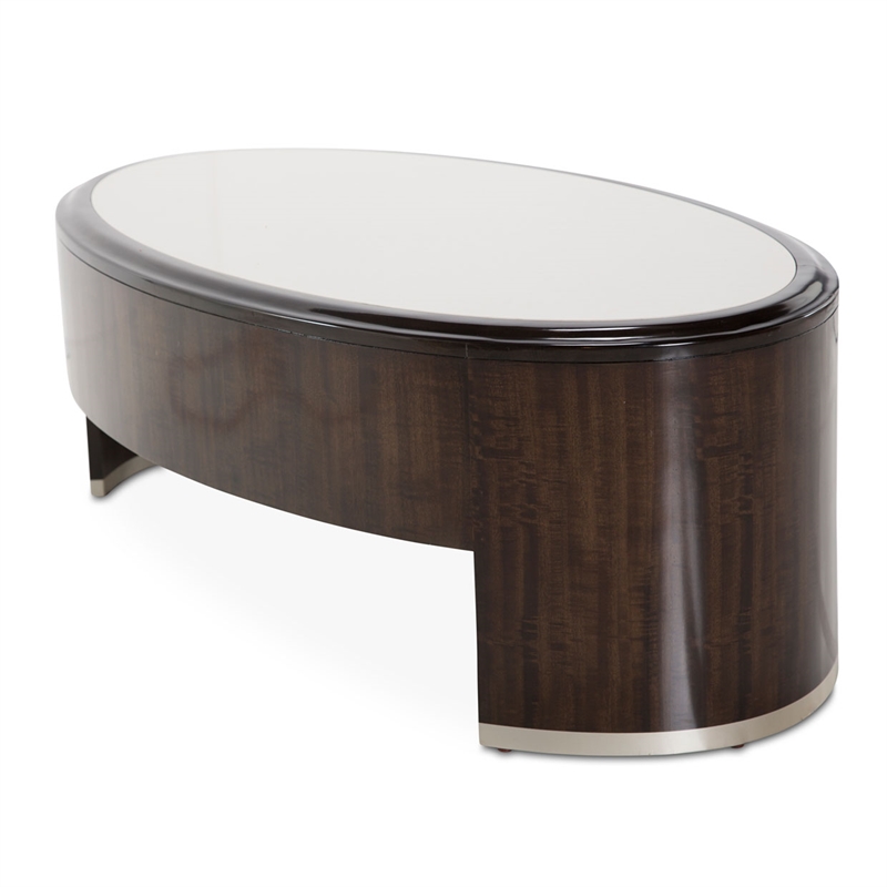Michael Amini Paris Chic Wood & Marble Oval Cocktail Table in Espresso