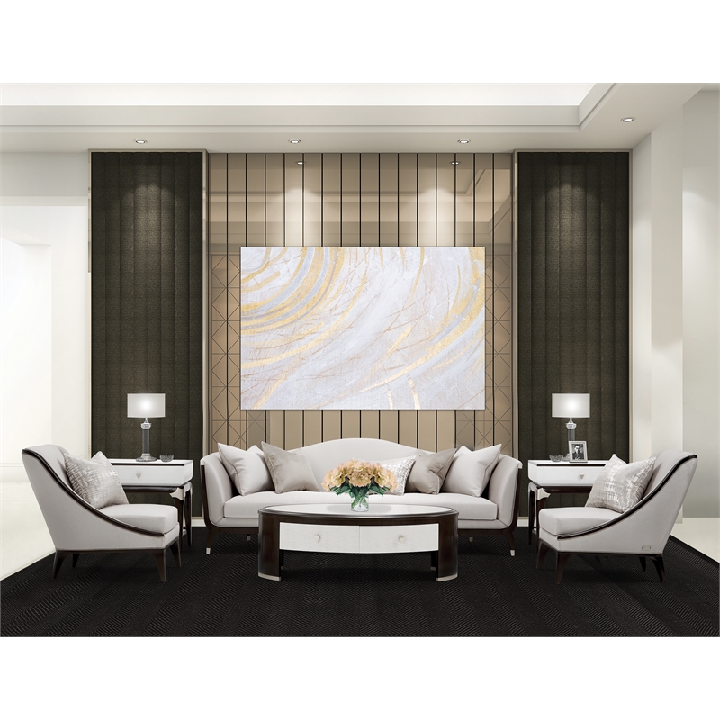 Michael Amini Paris Chic Wood & Marble Oval Cocktail Table in Espresso