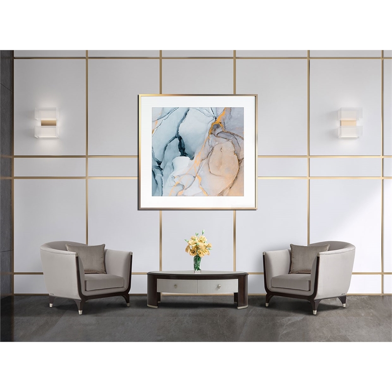 Michael Amini Paris Chic Wood & Marble Oval Cocktail Table in Espresso