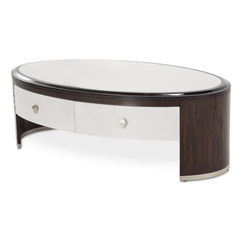 Michael Amini Paris Chic Wood & Marble Oval Cocktail Table in Espresso