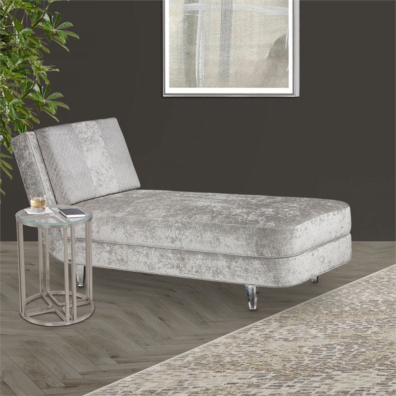 Michael Amini Lanterna Stainless Steel & Glass Chairside Table in Silver Mist