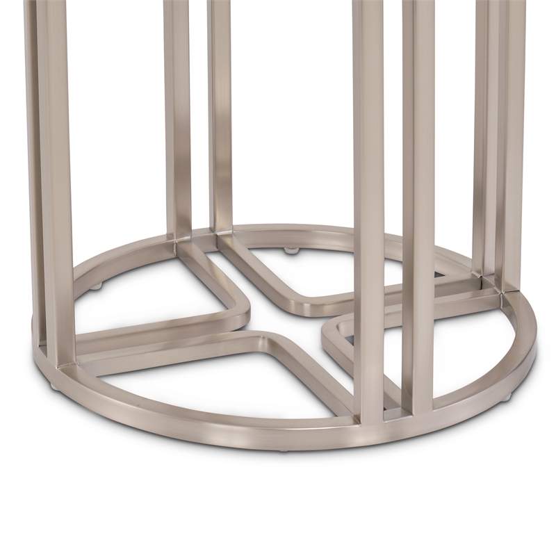 Michael Amini Lanterna Stainless Steel & Glass Chairside Table in Silver Mist