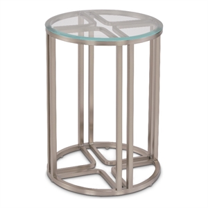 Michael Amini Lanterna Stainless Steel & Glass Chairside Table in Silver Mist