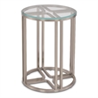 Michael Amini Lanterna Stainless Steel & Glass Chairside Table in Silver Mist