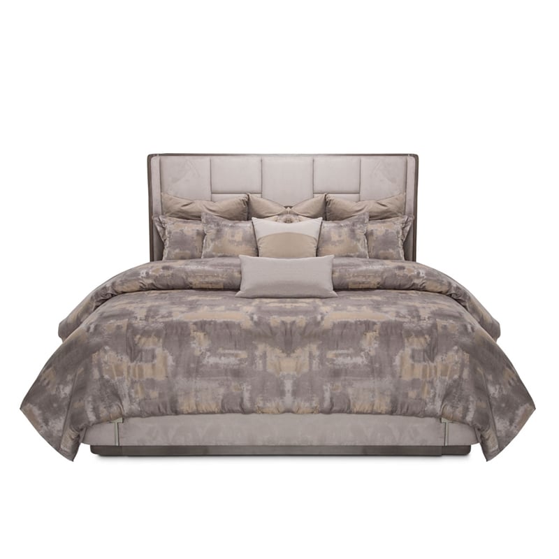 Michael Amini Roxbury Park Queen Multi-Panel Velvet Bed in Slate Ash