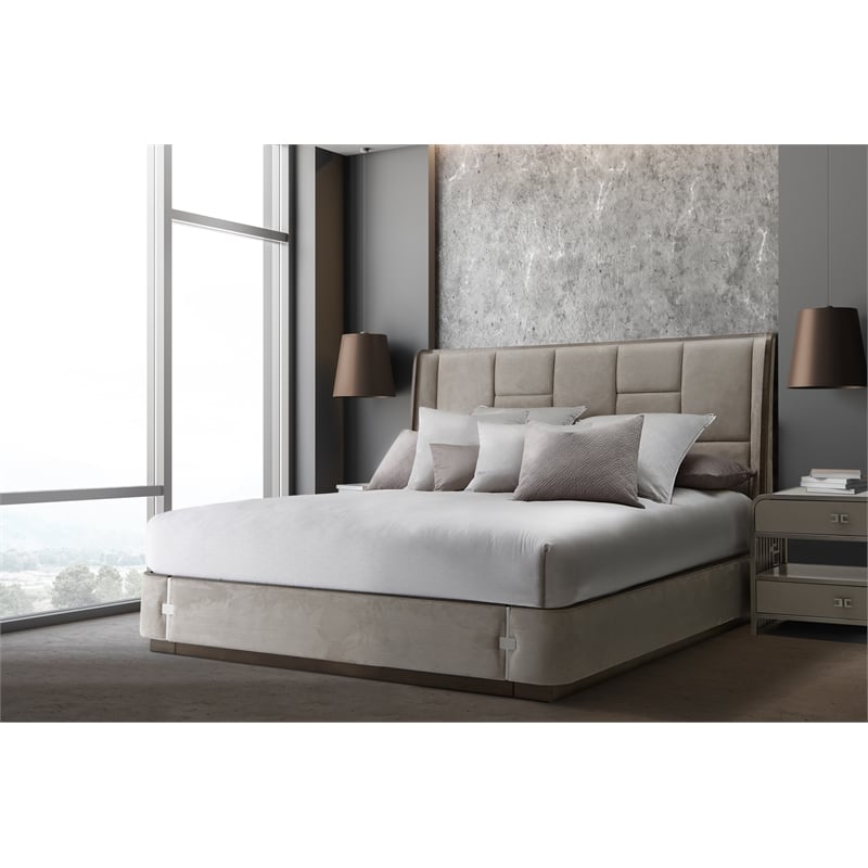 Michael Amini Roxbury Park Queen Multi-Panel Velvet Bed in Slate Ash