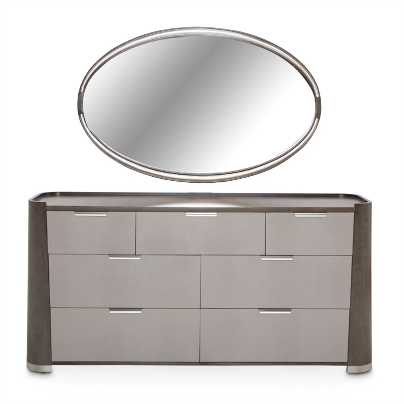 Michael Amini Roxbury Park Wood Dresser with Mirror Set in Slate Ash