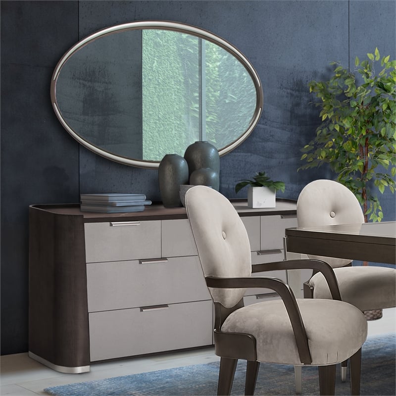 Michael Amini Roxbury Park Wood Dresser with Mirror Set in Slate Ash