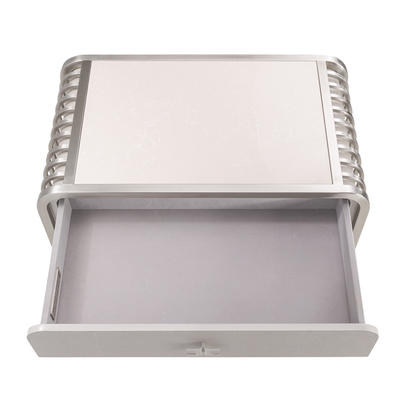 Michael Amini Roxbury Park Metal Nightstand in Frost Gray