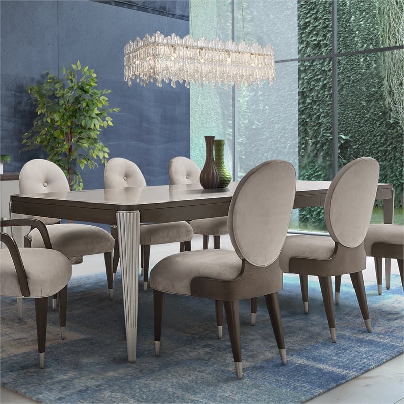 Michael Amini Roxbury Park Rectangular Wood Dining Table in Slate Ash