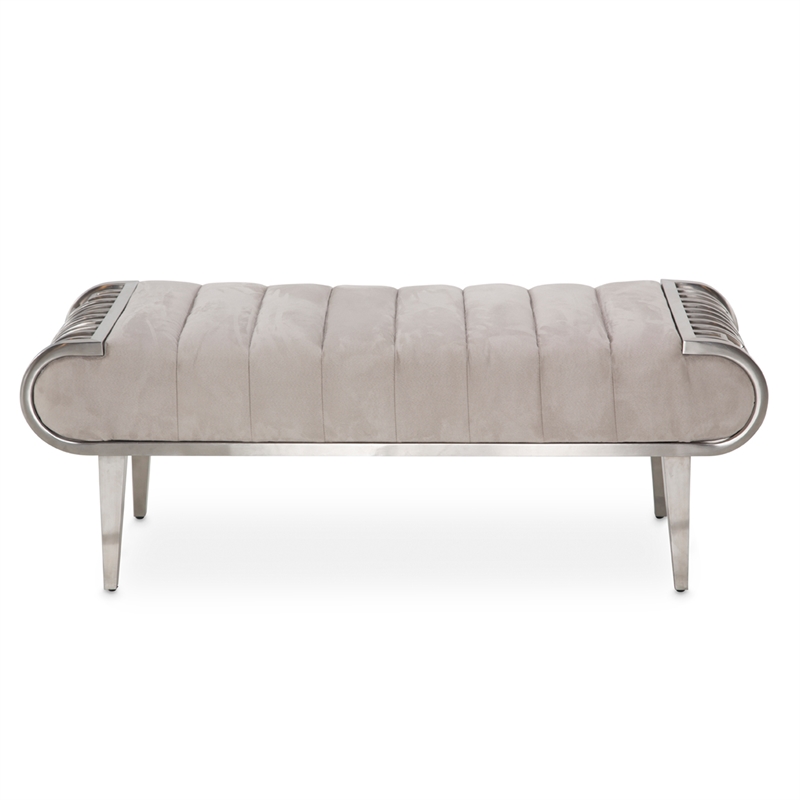 Michael Amini Roxbury Park Velvet Accent Bench - Cement Gray