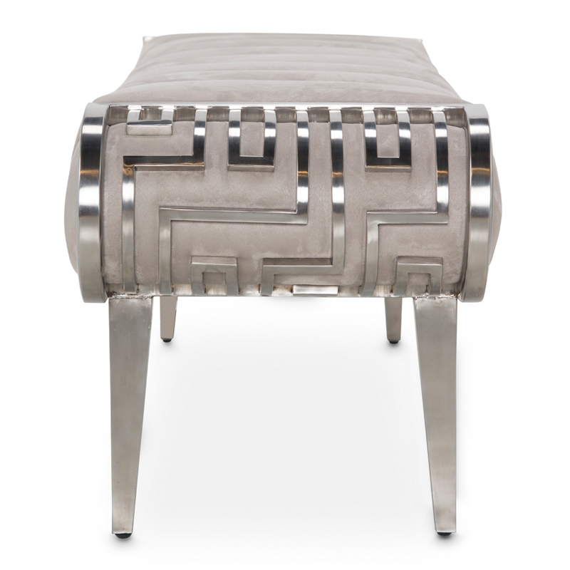 Michael Amini Roxbury Park Velvet Accent Bench - Cement Gray