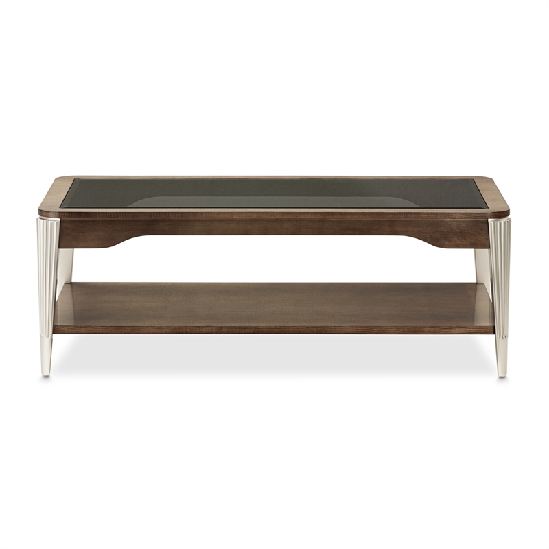 Michael Amini Roxbury Park Wood & Glass Cocktail Table in Slate Ash