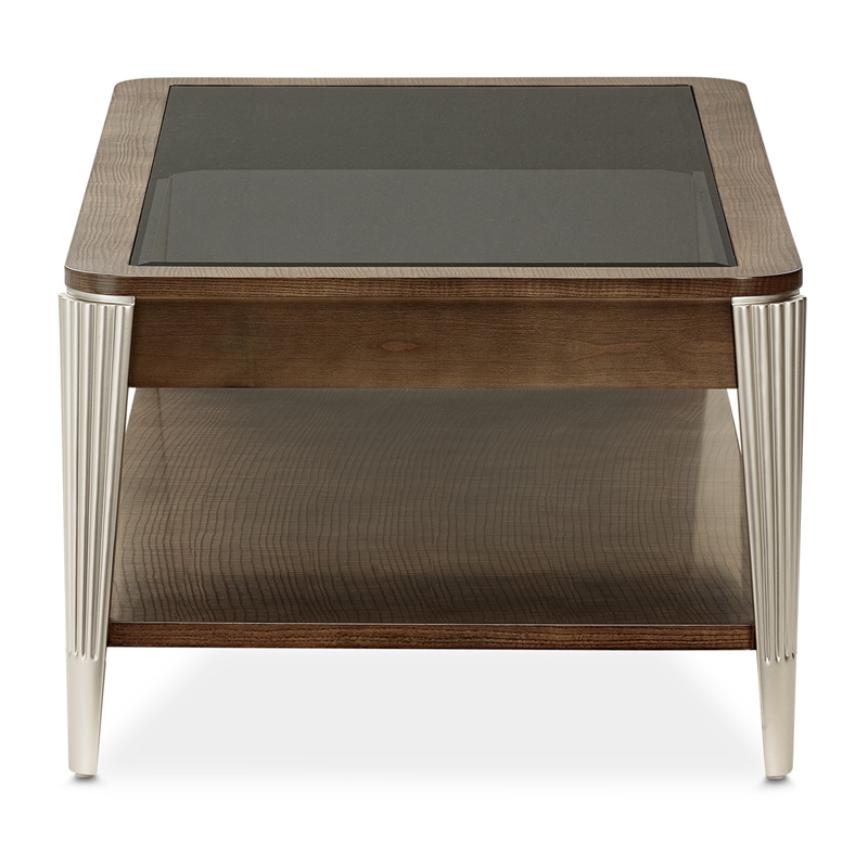 Michael Amini Roxbury Park Wood & Glass Cocktail Table in Slate Ash