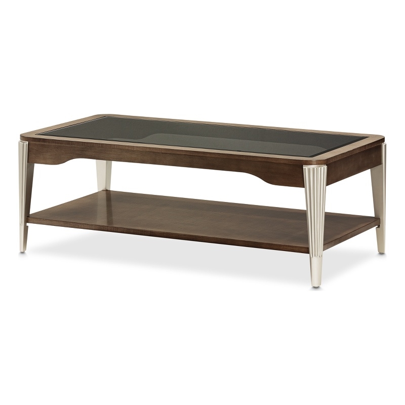 Michael Amini Roxbury Park Wood & Glass Cocktail Table in Slate Ash