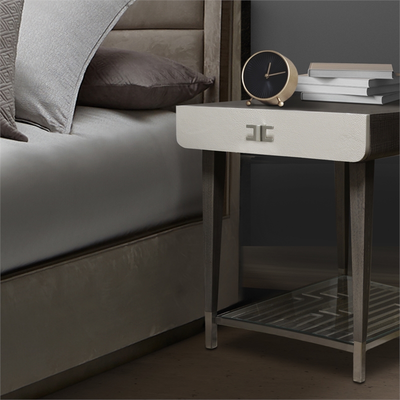 Michael Amini Roxbury Park Wood End Table in Slate Ash Finish