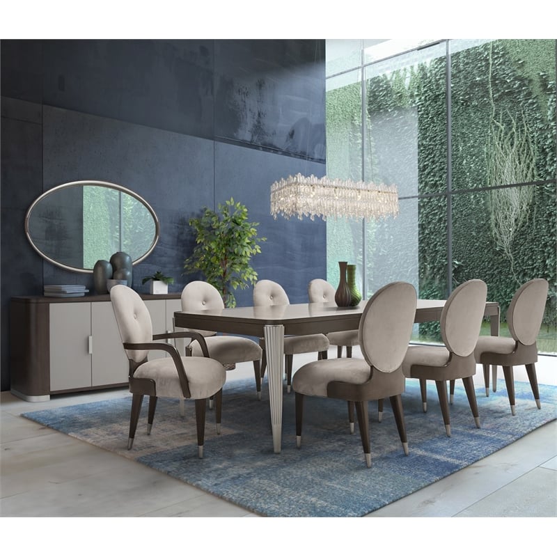 Michael Amini Roxbury Park Wood Wall Mirror in Slate Ash/Brushed Nickel