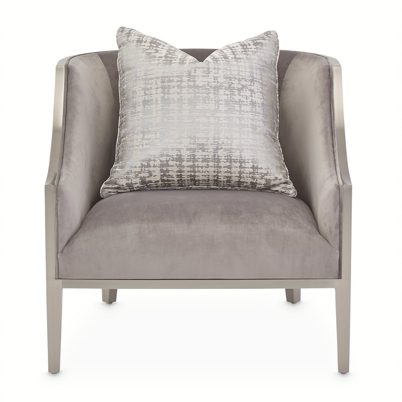 Michael Amini Roxbury Park Velvet & Stainless Steel Accent Chair in Gray Pearl