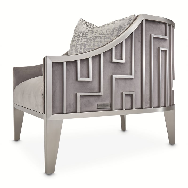 Michael Amini Roxbury Park Velvet & Stainless Steel Accent Chair in Gray Pearl