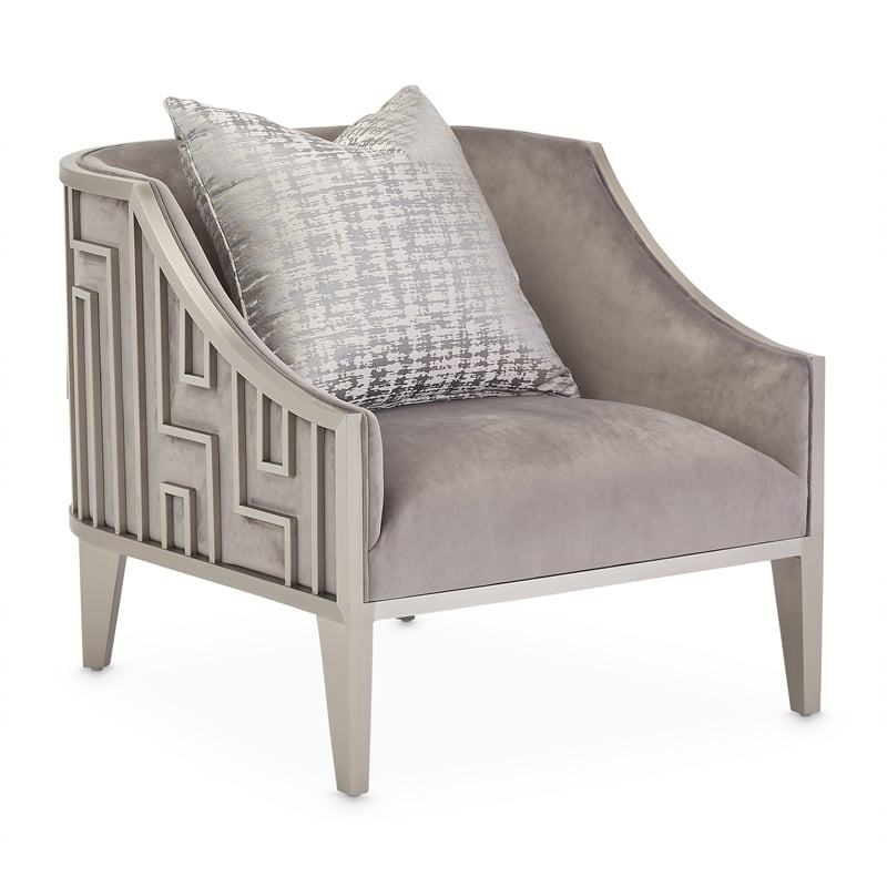 Michael Amini Roxbury Park Velvet & Stainless Steel Accent Chair in Gray Pearl