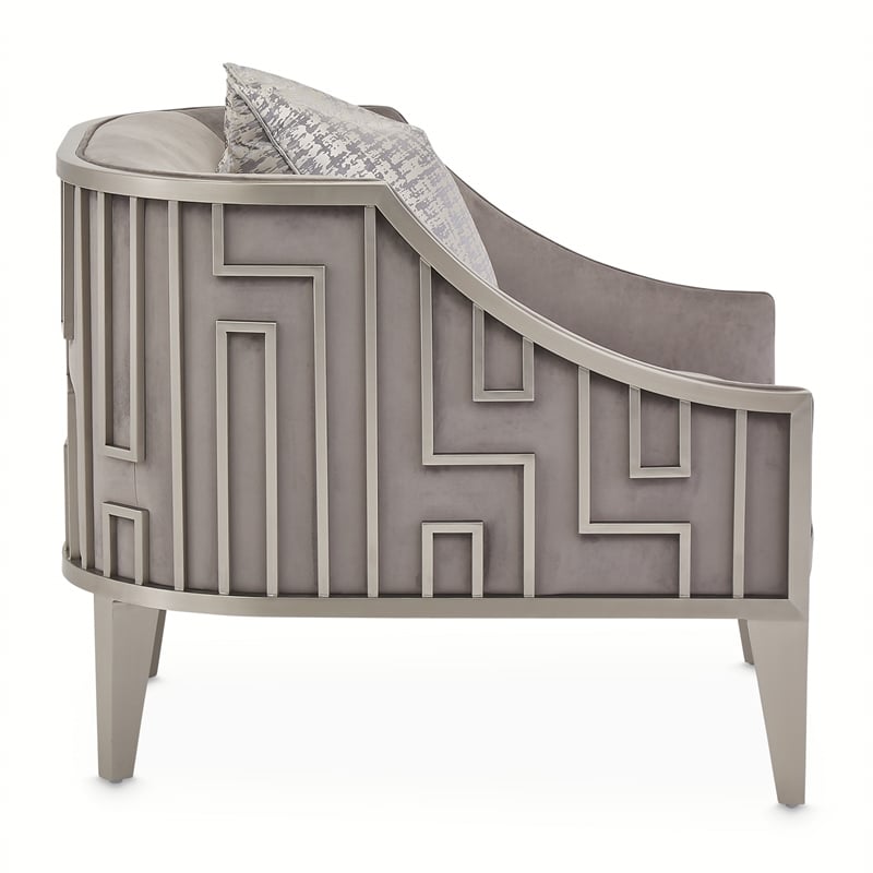 Michael Amini Roxbury Park Velvet & Stainless Steel Accent Chair in Gray Pearl