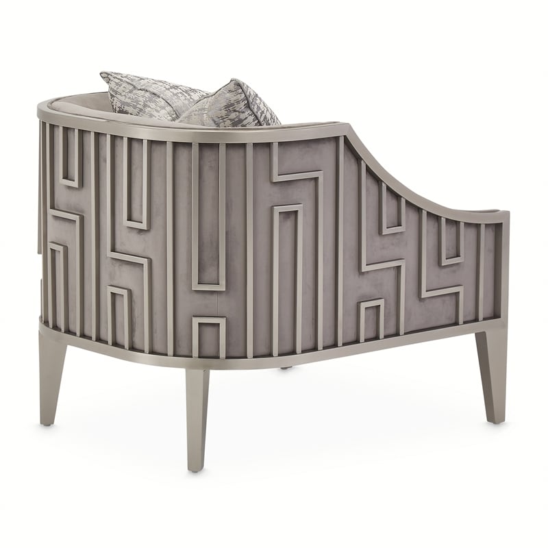 Michael Amini Roxbury Park Velvet & Stainless Steel Accent Chair in Gray Pearl