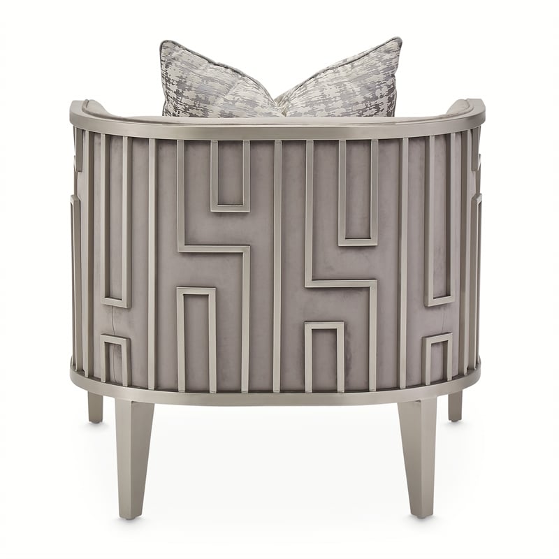 Michael Amini Roxbury Park Velvet & Stainless Steel Accent Chair in Gray Pearl