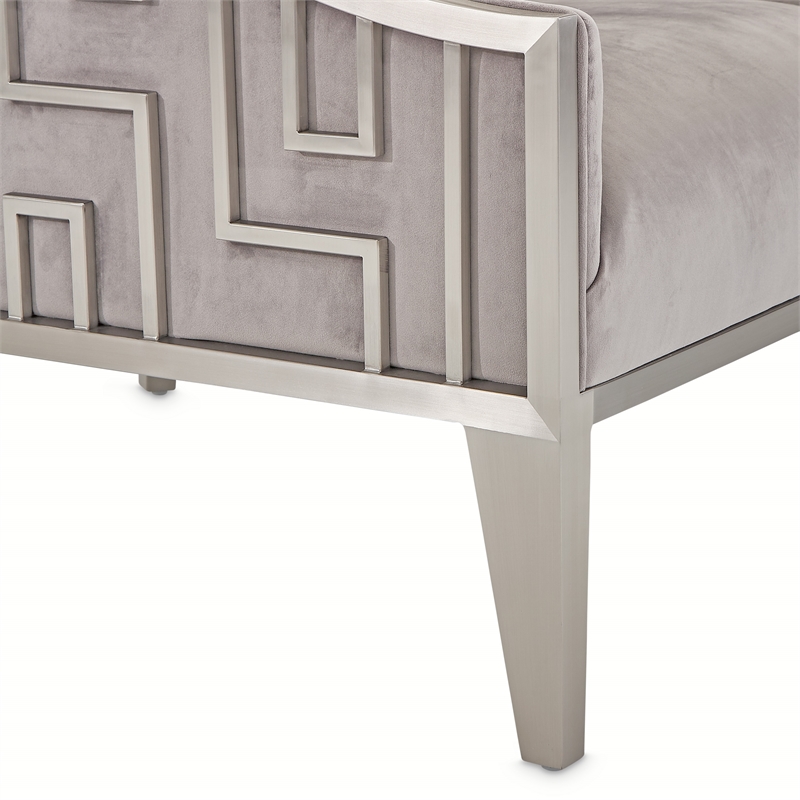 Michael Amini Roxbury Park Velvet & Stainless Steel Accent Chair in Gray Pearl