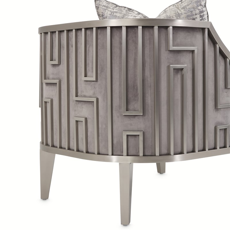 Michael Amini Roxbury Park Velvet & Stainless Steel Accent Chair in Gray Pearl