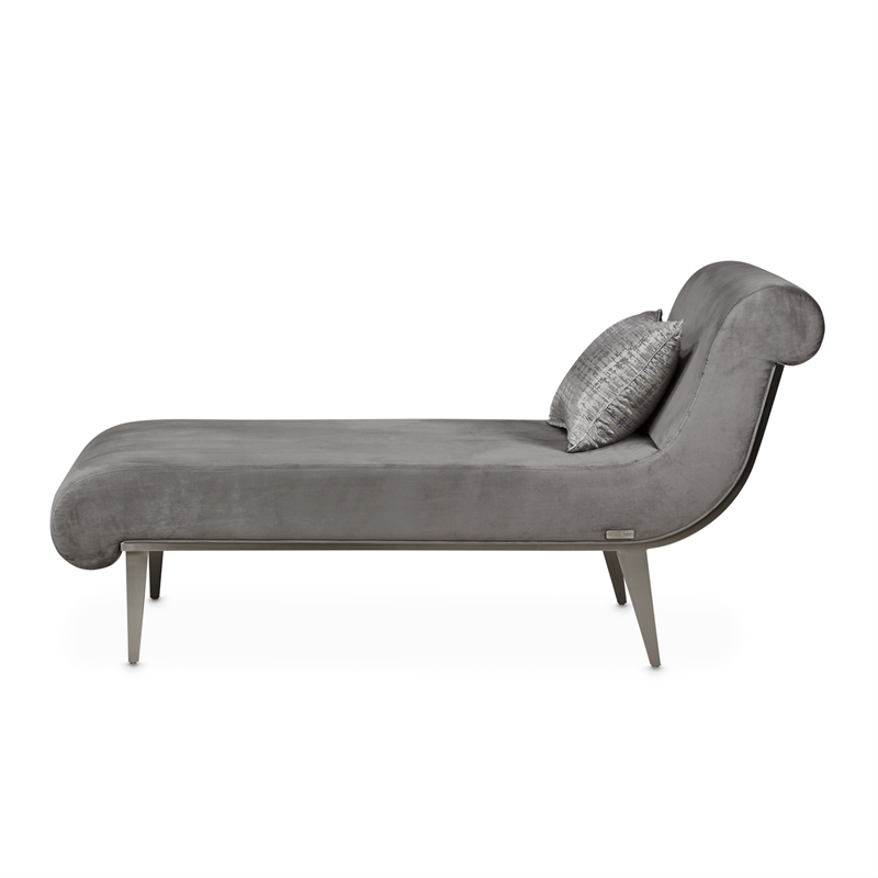 Michael Amini Roxbury Park Velvet & Stainless Steel Chaise in Gray Pearl