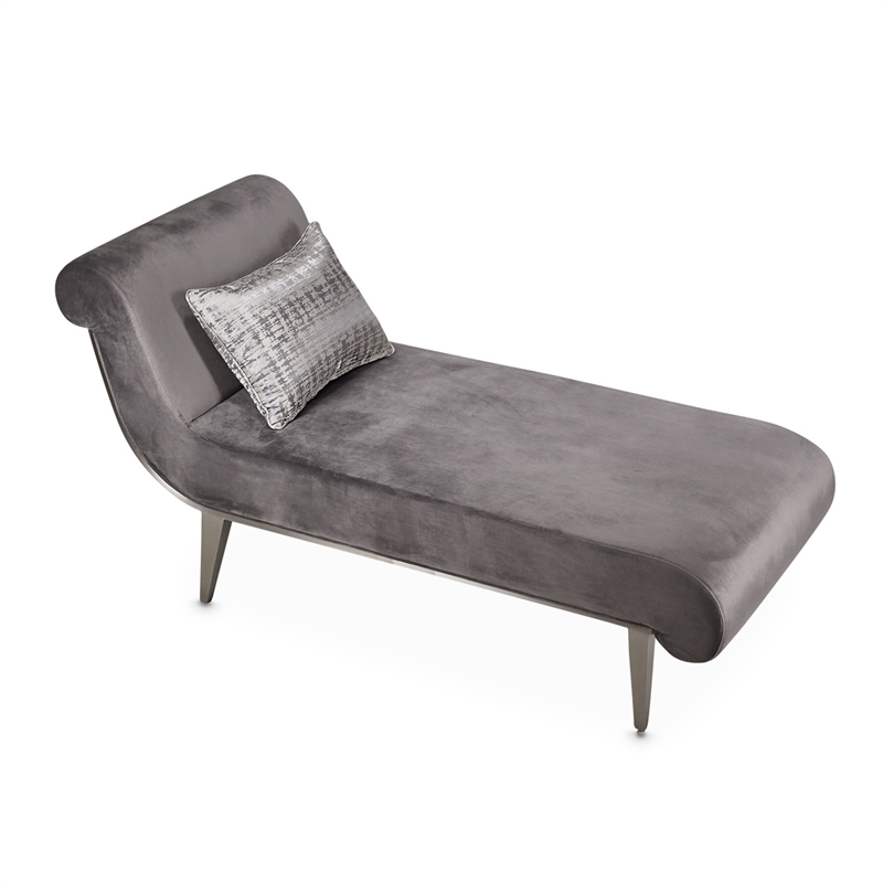 Michael Amini Roxbury Park Velvet & Stainless Steel Chaise in Gray Pearl