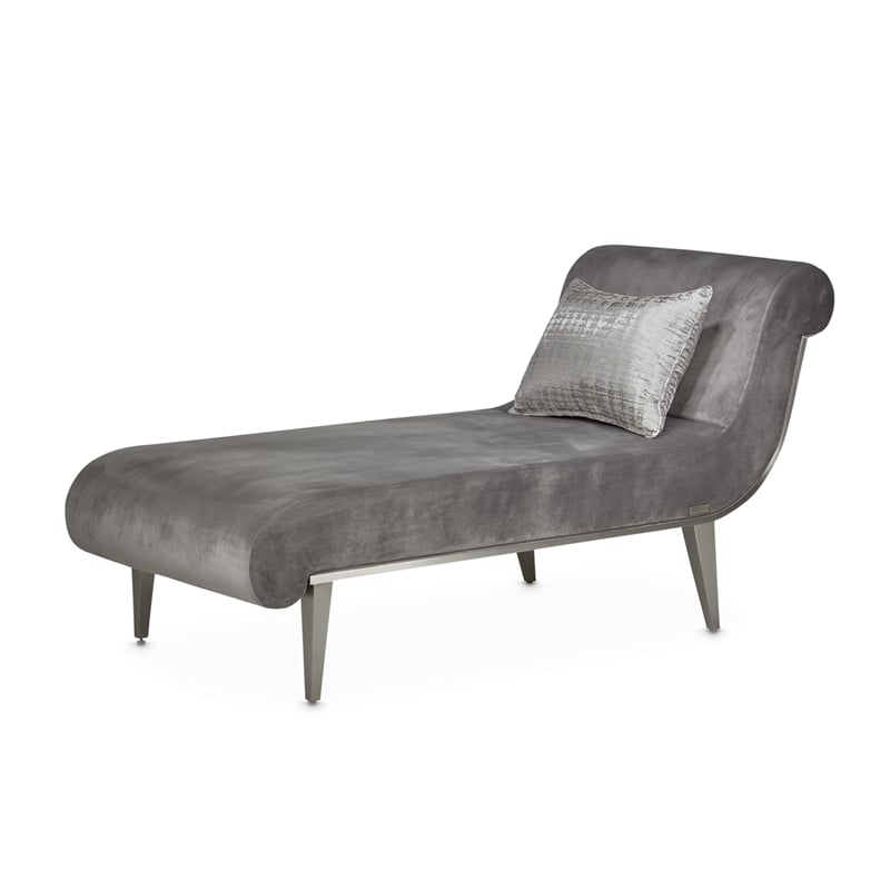 Michael Amini Roxbury Park Velvet & Stainless Steel Chaise in Gray Pearl