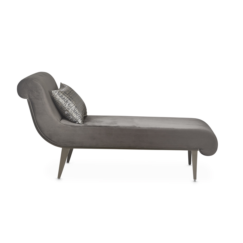 Michael Amini Roxbury Park Velvet & Stainless Steel Chaise in Gray Pearl