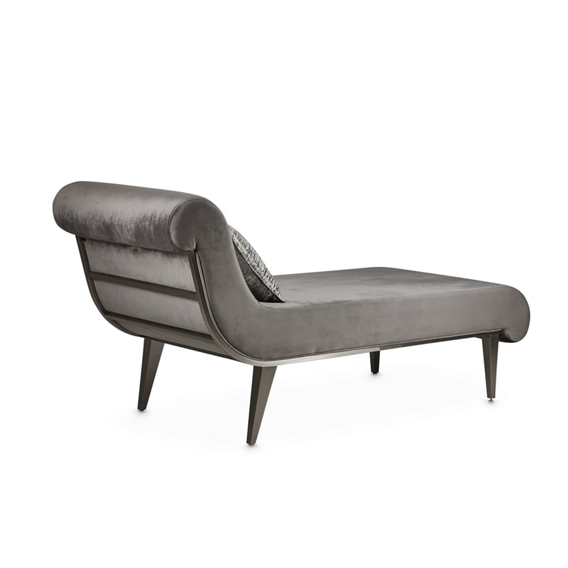 Michael Amini Roxbury Park Velvet & Stainless Steel Chaise in Gray Pearl