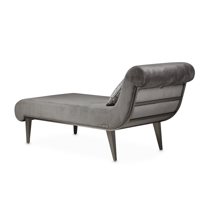 Michael Amini Roxbury Park Velvet & Stainless Steel Chaise in Gray Pearl