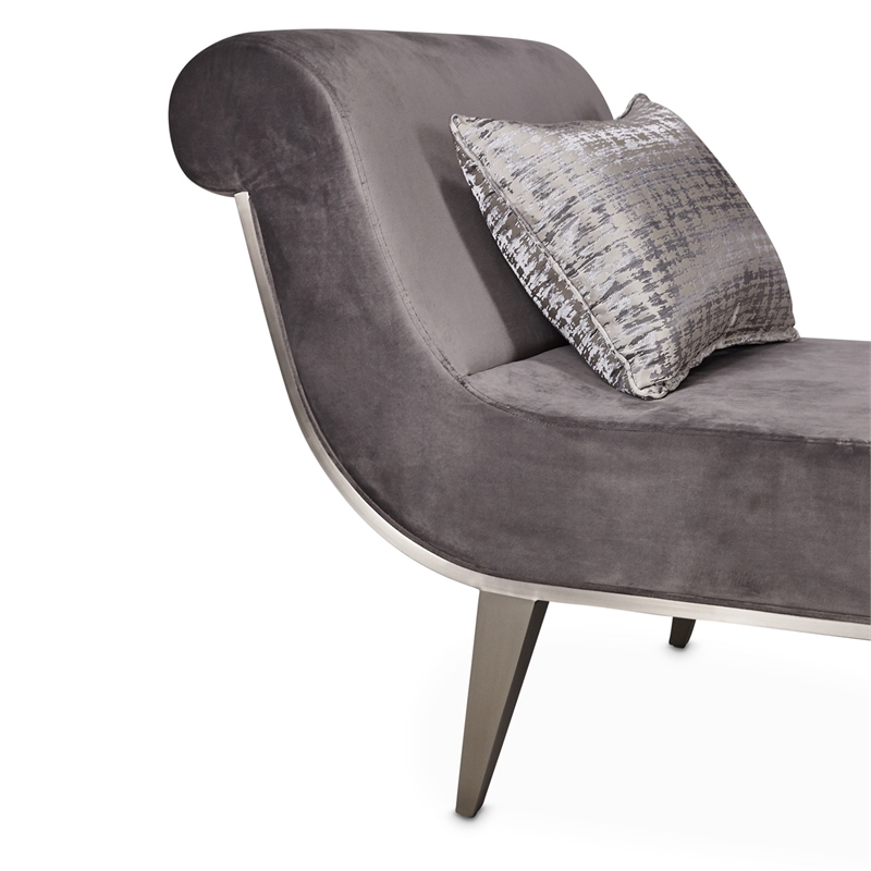 Michael Amini Roxbury Park Velvet & Stainless Steel Chaise in Gray Pearl