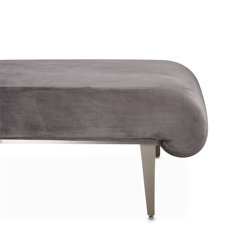 Michael Amini Roxbury Park Velvet & Stainless Steel Chaise in Gray Pearl